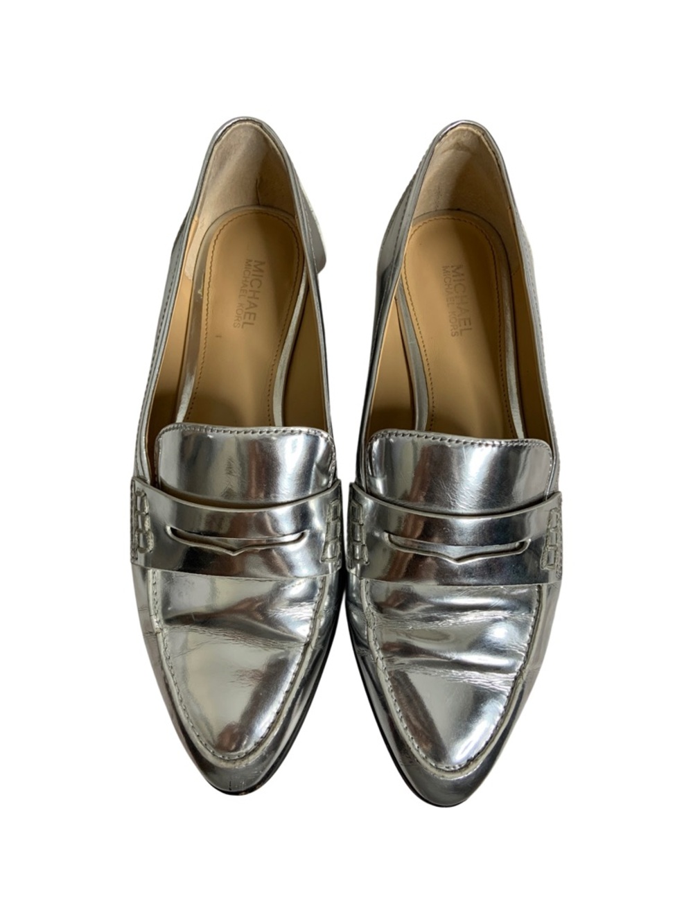 Michael Kors Metallic Silver Leather Penny Loafers